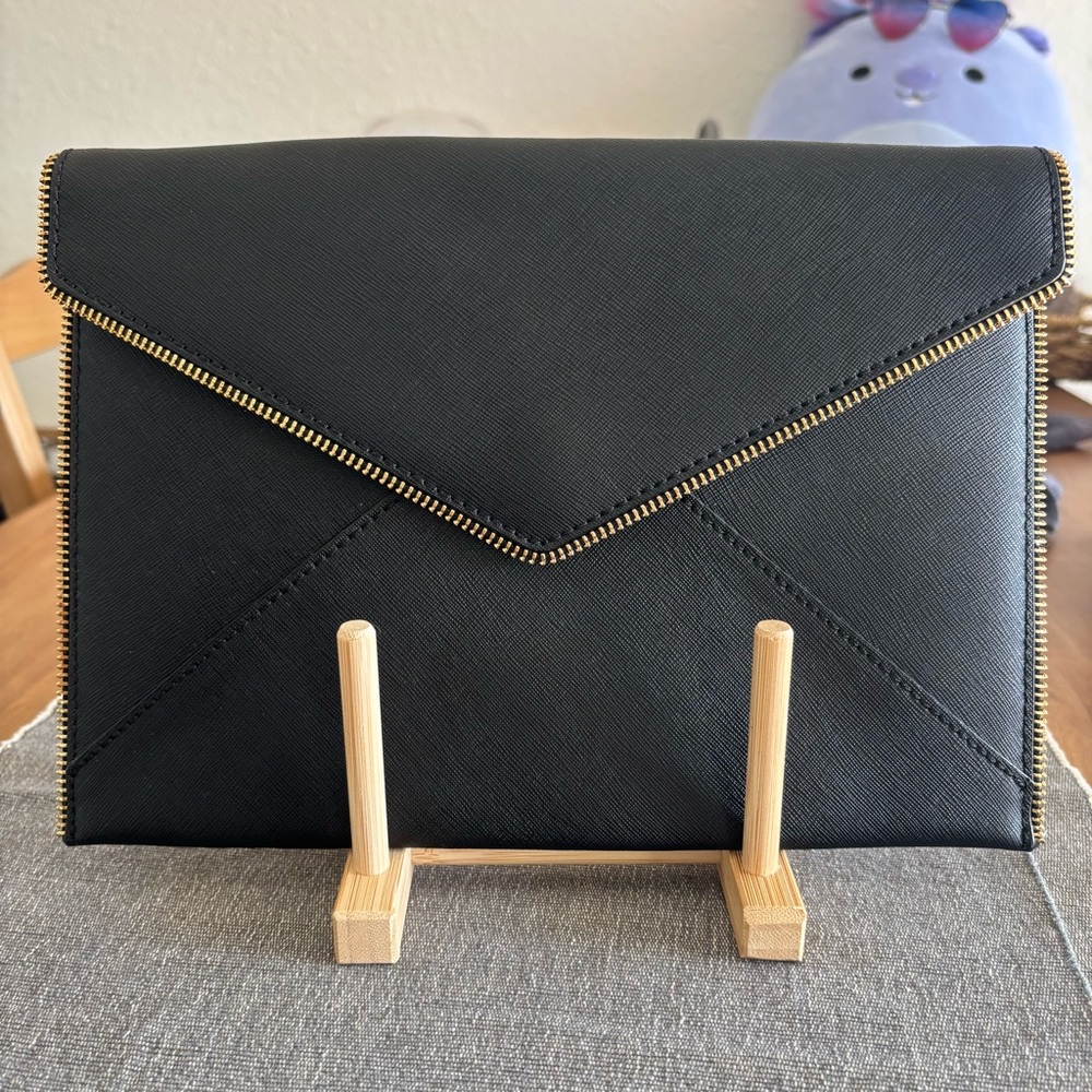 Rebecca Minkoff Leo Black Envelope Zip-Trim Clutch